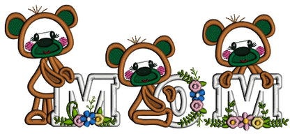MOM Three Baby Bears Applique Machine Embroidery Design Digitized Pattern