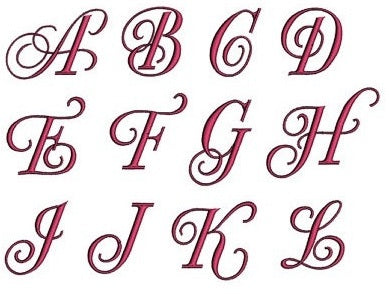 Fancy Curly Machine Embroidery Monogram Font Script 1,2,3 inches - Instant Download - (Upper Case) Machine Embroidery Design