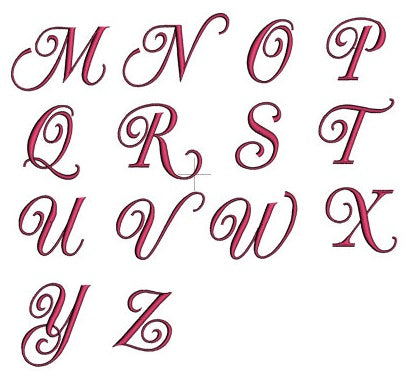 Fancy Curly Machine Embroidery Monogram Font Script 1,2,3 inches - Instant Download - (Upper Case) Machine Embroidery Design