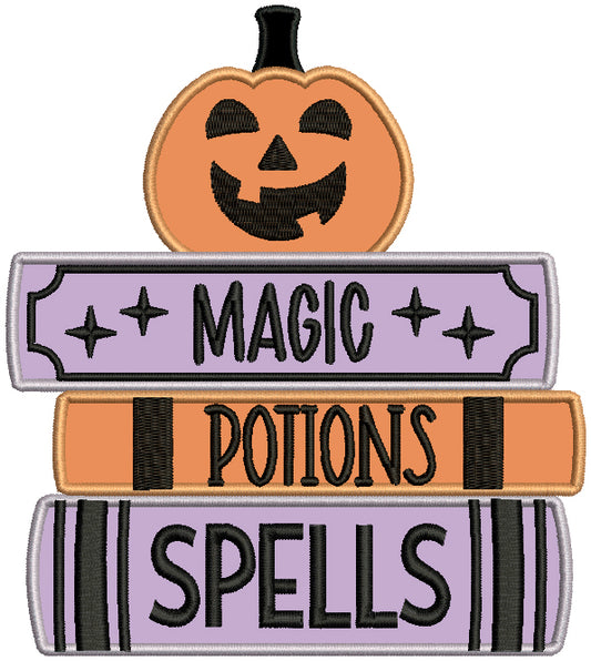 Magic Potions Spells Pumpkin On Books Halloween Applique Machine Embroidery Design Digitized Pattern