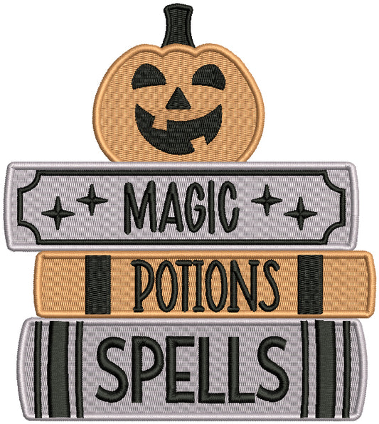 Magic Potions Spells Pumpkin On Books Halloween Filled Machine Embroidery Design Digitized Pattern