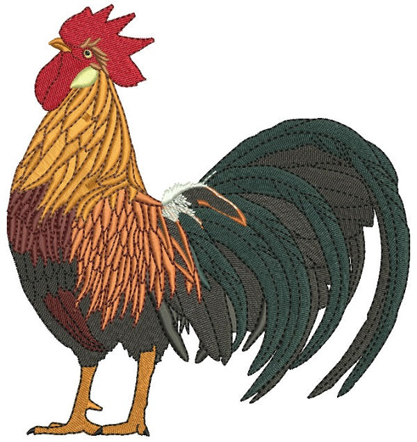 Majestic Golden Rooster Filled Machine Embroidery Design Digitized Pattern
