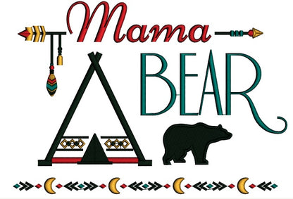 Mama Bear Tribal Applique Machine Embroidery Design Digitized Pattern