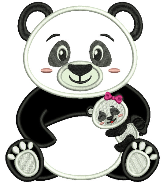 Mama Panda With a Baby Panda Applique Machine Embroidery Design Digitized Pattern