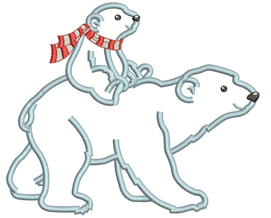 Mama Polar Bear With a Baby Bear Applique Machine Embroidery Design Digitized Pattern