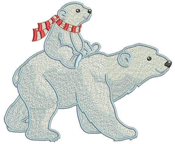 Mama Polar Bear With a Baby Bear Filled Machine Embroidery Design Digitized Pattern