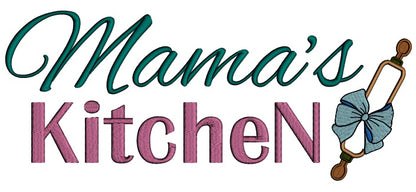 Mama's Kitchen Roller Pin With a Bow Cooking Applique Machine Embroidery Design Digitized Pattern