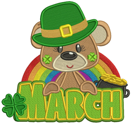 March Bear Wearing a Big Hat St. Patrick's Day Filled Machine Embroidery Design Digitized Pattern
