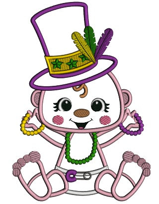 Mardi Gras Baby Holding Beads Applique Machine Embroidery Design Digitized Pattern