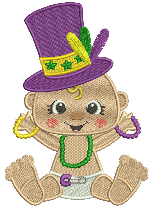 Mardi Gras Baby Holding Beads Filled Machine Embroidery Design Digitized Pattern