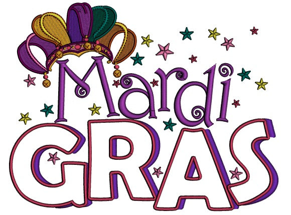 Mardi Gras Banner Jester Hat Applique Machine Embroidery Design Digitized Pattern
