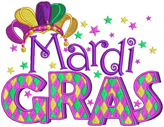 Mardi Gras Banner Jester Hat Filled Machine Embroidery Design Digitized Pattern