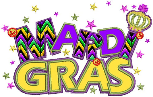 Mardi Gras Banner With Stars Applique Machine Embroidery Design Digitized Pattern