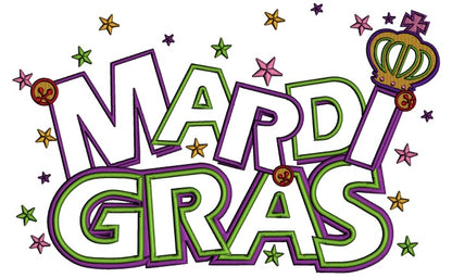 Mardi Gras Banner With Stars Applique Machine Embroidery Design Digitized Pattern