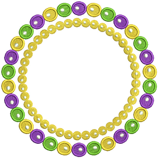 Mardi Gras Circle Beads Frame Filled Machine Embroidery Design Digitized Pattern