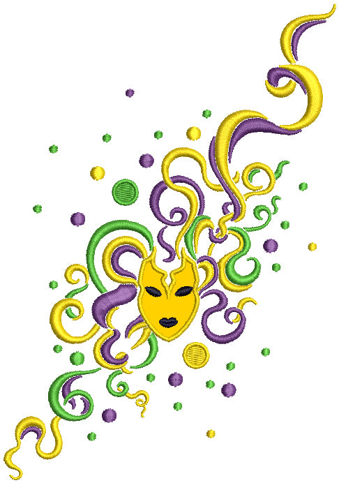 Mardi Gras Fancy Hair Mask Applique Machine Embroidery Design Digitized Pattern