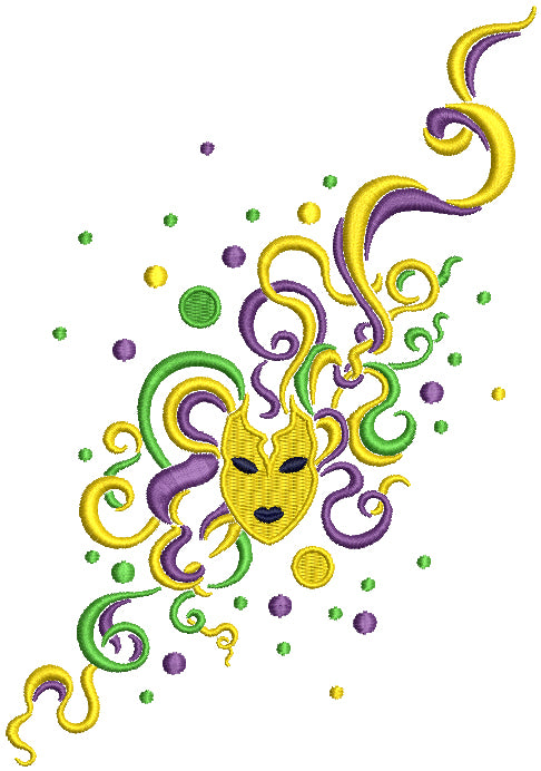 Mardi Gras Fancy Hair Mask Filled Machine Embroidery Design Digitized Pattern
