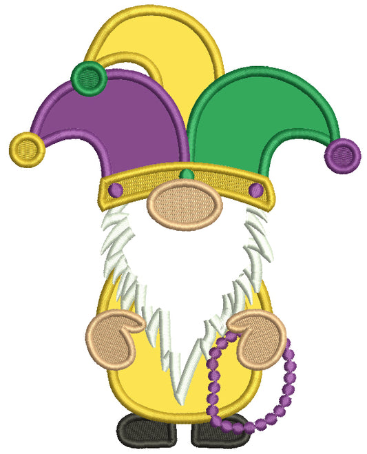 Mardi Gras Gnome Wearing Jester Crown Applique Machine Embroidery Design Digitized Pattern