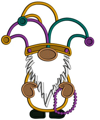 Mardi Gras Gnome Wearing Jester Crown Applique Machine Embroidery Design Digitized Pattern