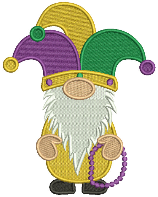 Mardi Gras Gnome Wearing Jester Crown Filled Machine Embroidery Design Digitized Pattern