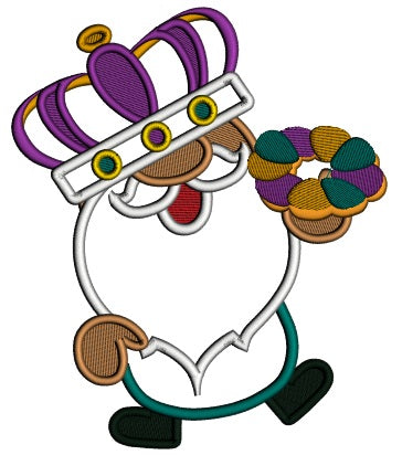 Mardi Gras Gnome Wearing a Crown Applique Machine Embroidery Design Digitized Pattern