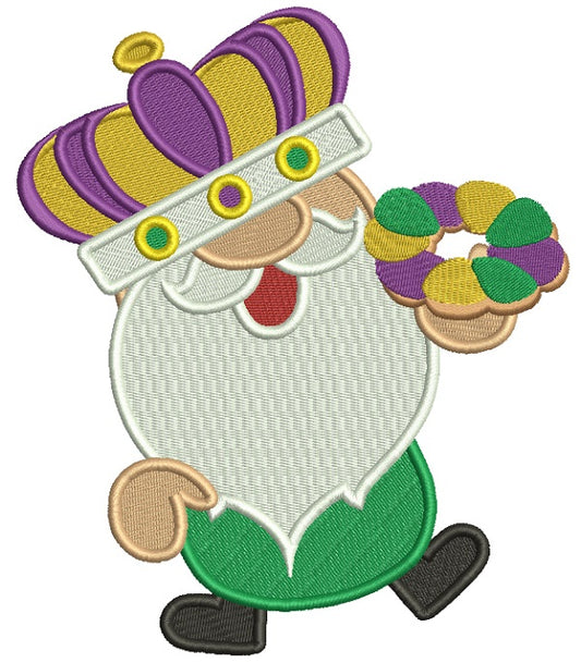 Mardi Gras Gnome Wearing a Crown Filled Machine Embroidery Design Digitized Pattern