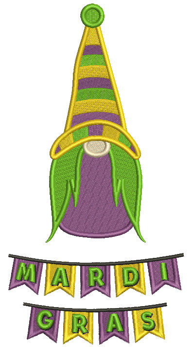 Mardi Gras Gnome Wearing a Huge Hat Filled Machine Embroidery Design Digitized Pattern