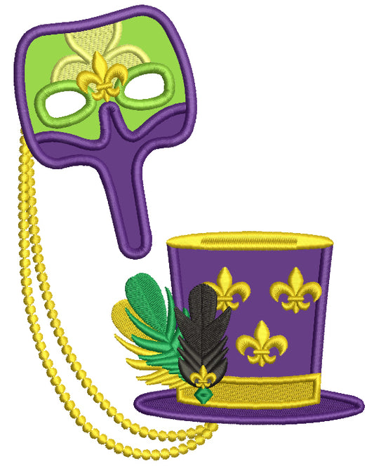 Mardi Gras Hast And The Mask Applique Machine Embroidery Design Digitized Pattern