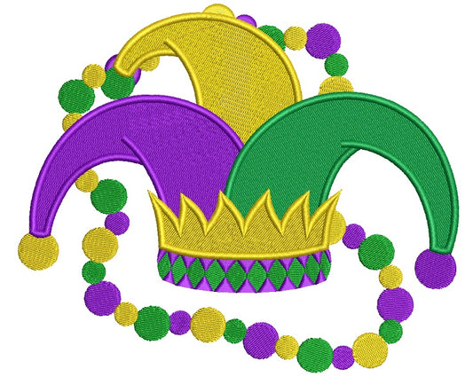 Mardi Gras Jester Hat With Beads Filled Machine Embroidery Design Digitized Pattern