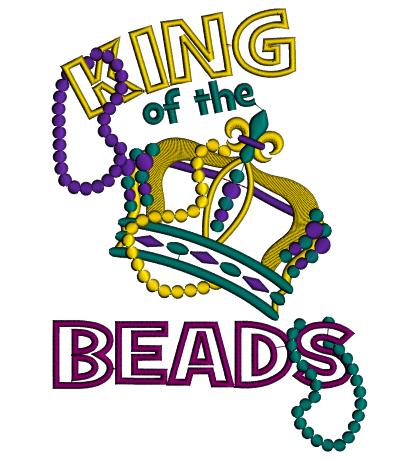 Mardi Gras King of Beads Applique Machine Embroidery Digitized Design Pattern