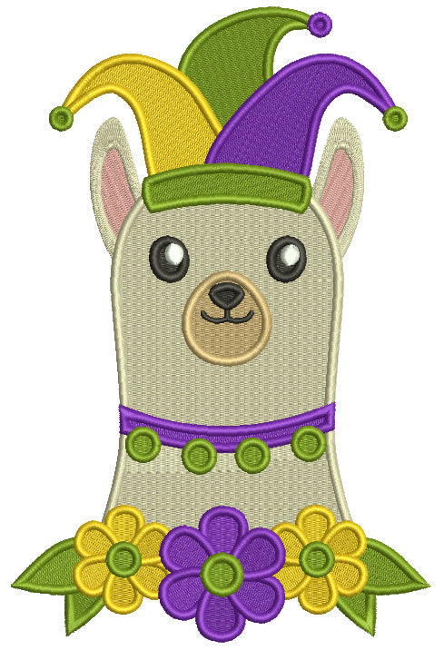 Mardi Gras Lama With Flowers Filled Machine Embroidery Design Digitized Pattern