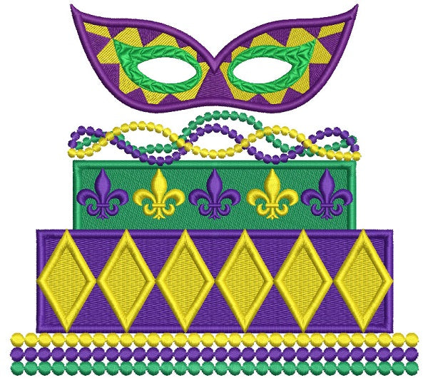 Mardi Gras Mask Cake Filled Machine Embroidery Design Digitized Pattern