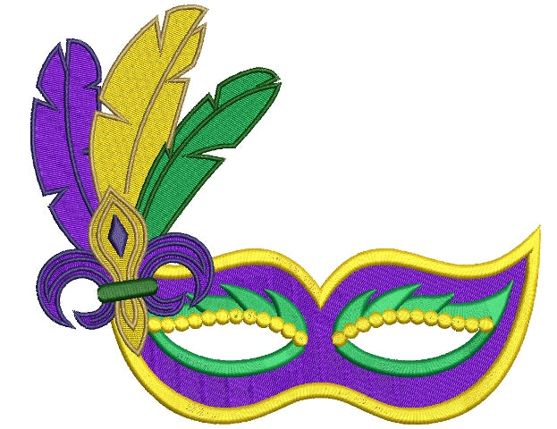 Mardi Gras Mask With Feathers and fleur de lis Filled Machine Embroidery Digitized Design Pattern