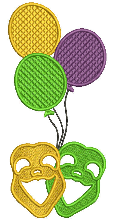 Mardi Gras Masks With Balloons Filled Machine Embroidery Design Digitized Pattern