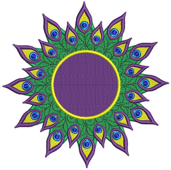 Mardi Gras Peacock Feathers Filled Machine Embroidery Design Digitized Pattern