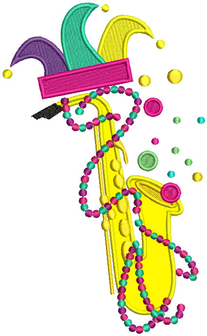 Mardi Gras Saxophone Applique Machine Embroidery Design Digitized Pattern