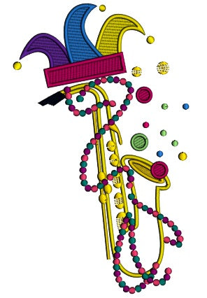 Mardi Gras Saxophone Applique Machine Embroidery Design Digitized Pattern