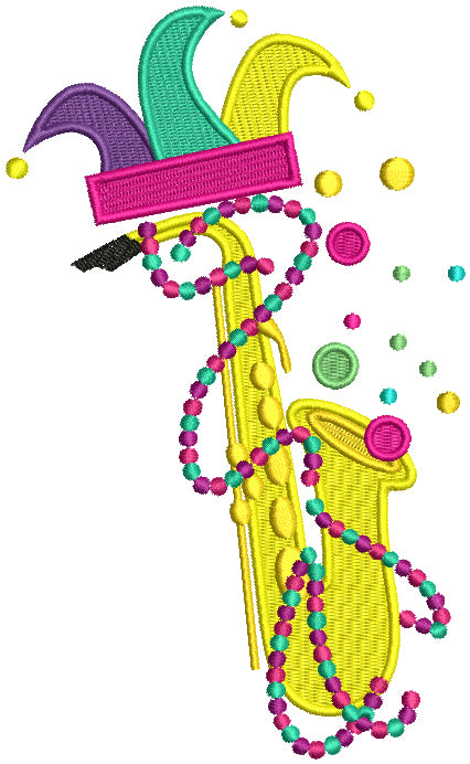 Mardi Gras Saxophone Filled Machine Embroidery Design Digitized Pattern