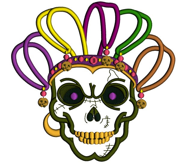 Mardi Gras Skull Applique Machine Embroidery Design Digitized Pattern