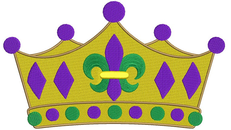 Mardi Gras fleur de lis Crown Filled Machine Embroidery Digitized Design Pattern