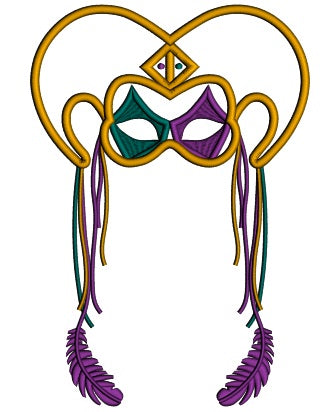 Mardi Grass Jester Hat With Long Feathers Applique Machine Embroidery Design Digitized Pattern