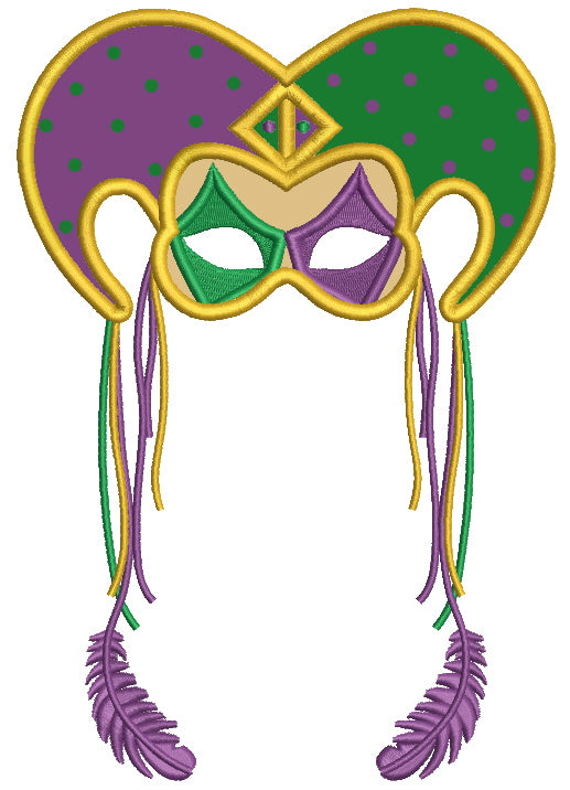 Mardi Grass Jester Hat With Long Feathers Applique Machine Embroidery Design Digitized Pattern