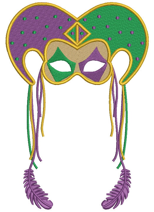 Mardi Grass Jester Hat With Long Feathers Filled Machine Embroidery Design Digitized Pattern