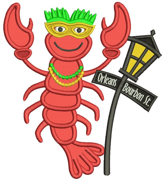 Mardi Grass Lobster Next To Street Light Applique Machine Embroidery Design Digitized Pattern