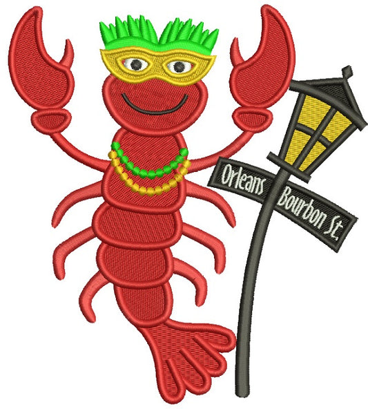 Mardi Grass Lobster Next To Street Light Filled Machine Embroidery Design Digitized Pattern