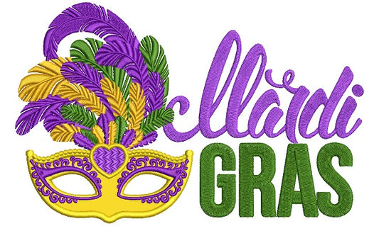 Mardi Grass Mask With Big Feathers Applique Machine Embroidery Design Digitized Pattern