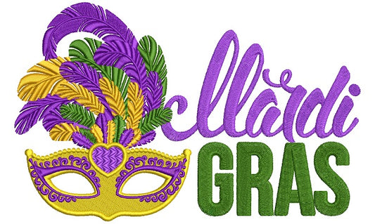 Mardi Grass Mask With Big Feathers Filled Machine Embroidery Design Digitized Pattern