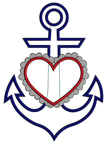 Marine Anchor With Heart Applique Machine Embroidery Digitized