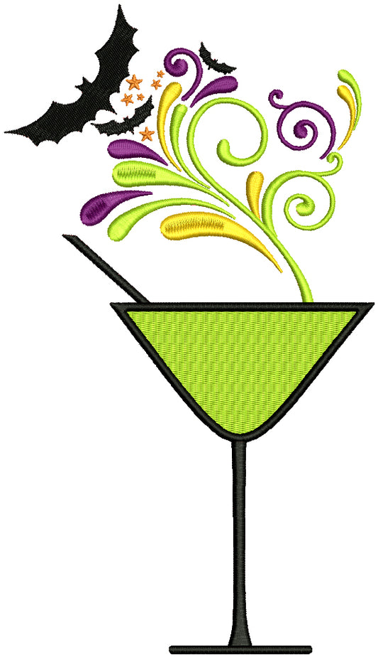 Martini Glass With a Bat Halloween Filled Machine Embroidery Design Digitized Pattern