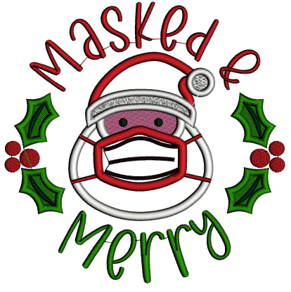 Masked And Merry Santa Christmas Applique Machine Embroidery Design Digitized Pattern